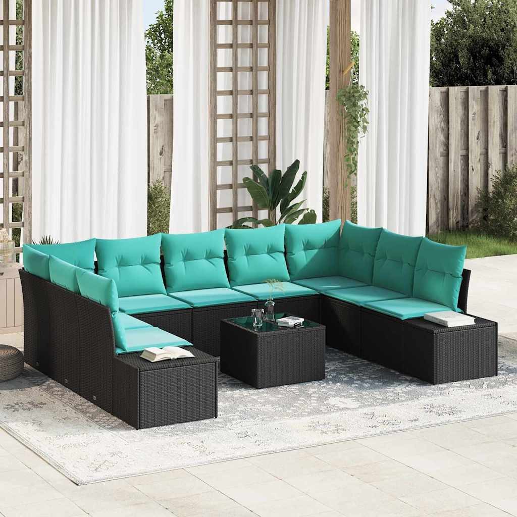 vidaXL Gartenlounge-Set Gartensofa-set 10 Stk. Schwarz Poly-Rattan, (10-tlg)