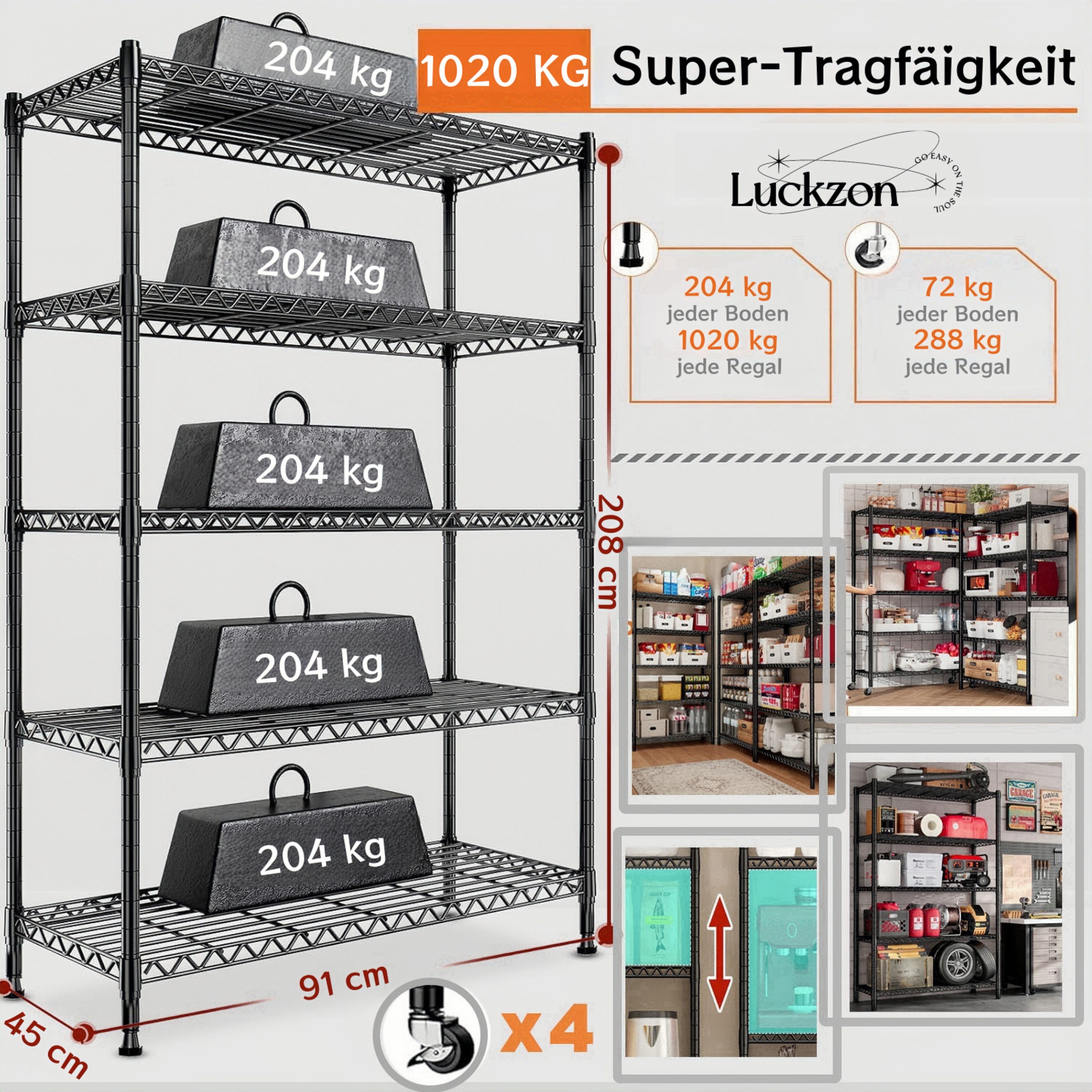LUCKZON Schwerlastregal mit Rollen höhenverstellbar schwerlastbar günstig online kaufen