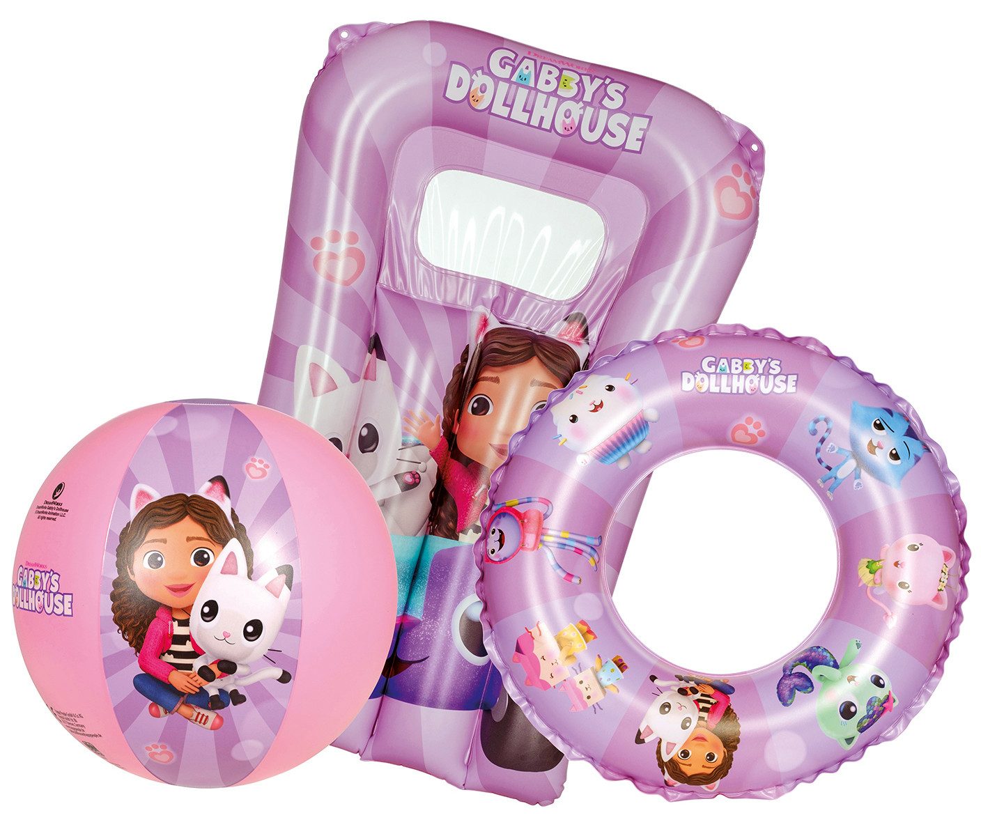 Happy People Luftmatratze Strandset Gabby's Dollhouse, enthält Strandball, Schwimmring und Kindermatratze