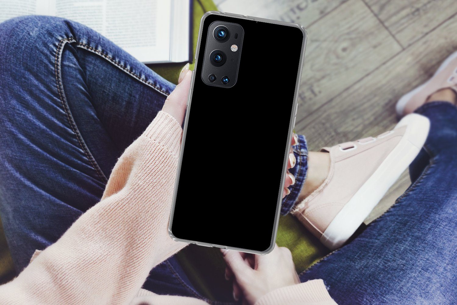 MuchoWow Handyhülle für OnePlus 9 Pro Schwarz - Einfarbig, Phone Case, Silikon, Schutzhülle Dünn