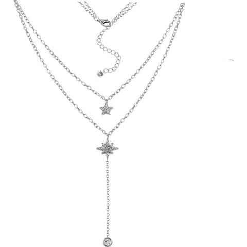 SilberDream Silberkette GSK4902WX SilberDream Zirkonia Halskette Layer 925 (Halskette), Halsketten (Sterne) ca. 48cm, 925 Sterling Silber, Farbe: silber
