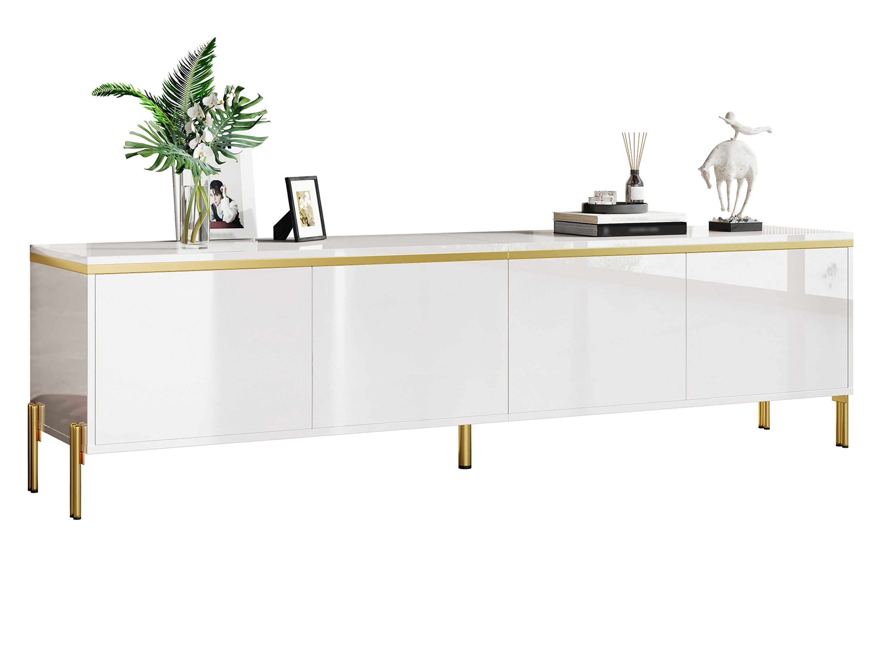 SeedWave Lowboard Wohnzimmerset mit Hochglanzfronten, 170cm TV-Schrank, 100cm Couchtisch, griffloser Fernsehschrank mit Staufächern, Metallfüßen