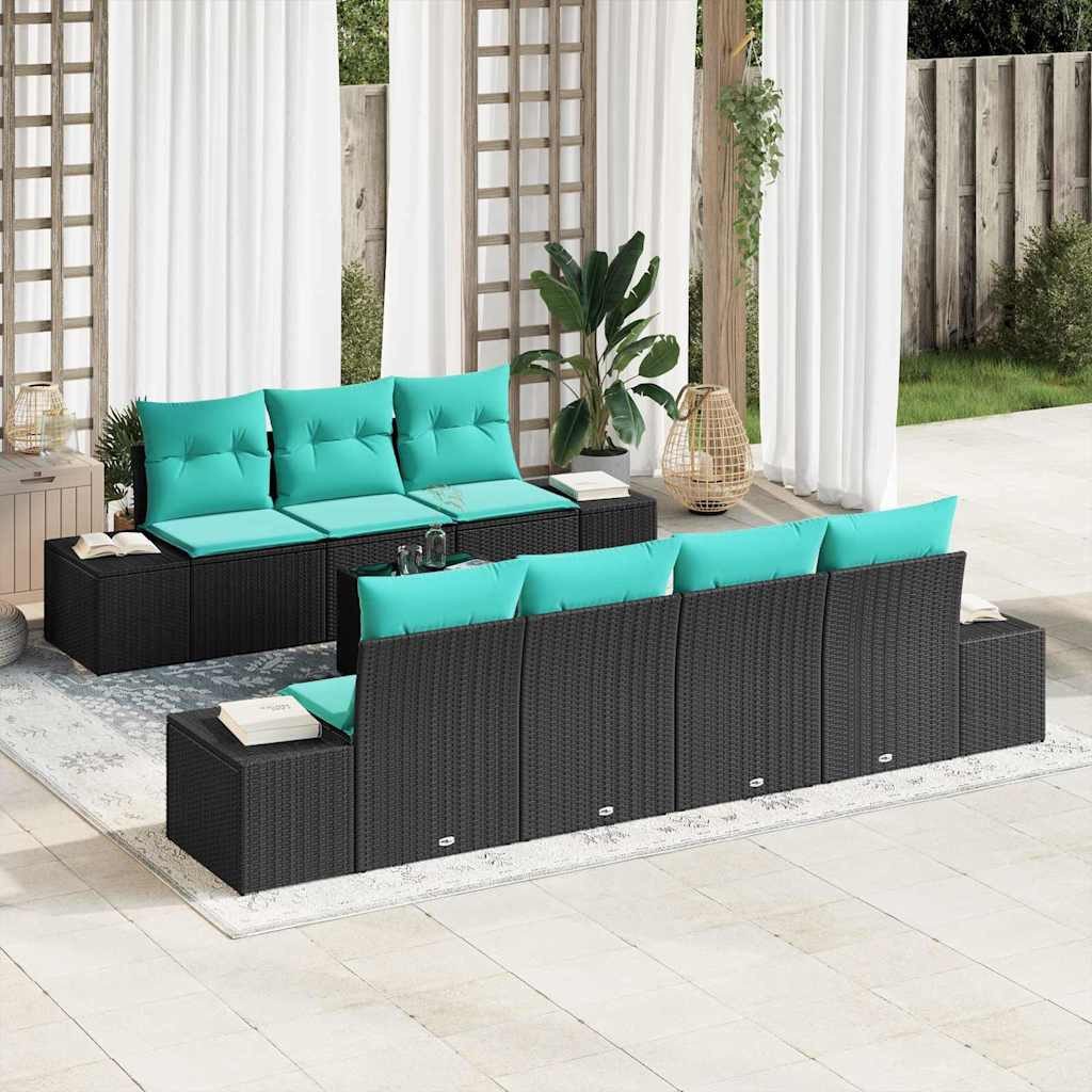 vidaXL Gartenlounge-Set Sofa Set 8 Stk. Schwarz [Synthetisch]: Poly Rattan, (8-tlg)