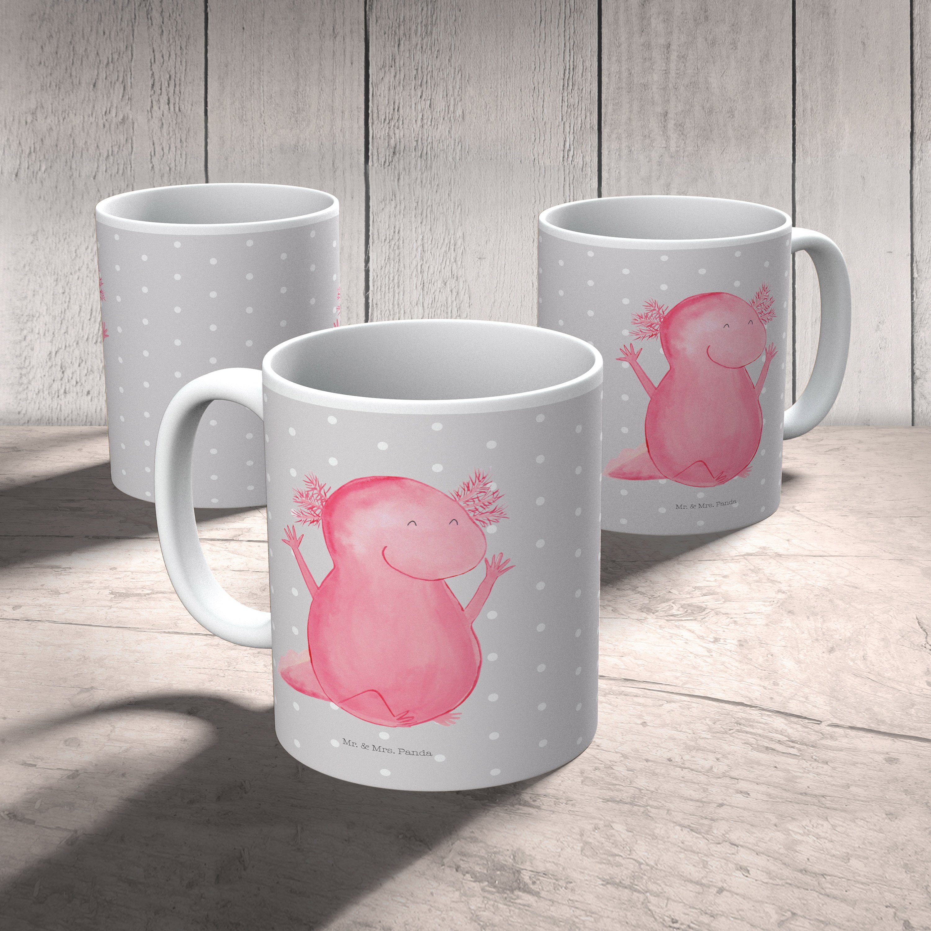 Mr. & Mrs. Panda Hurra - Tasse Grau - Keramik Geschenk, Kaffeetasse, Pastell Axolotl Porzellantasse