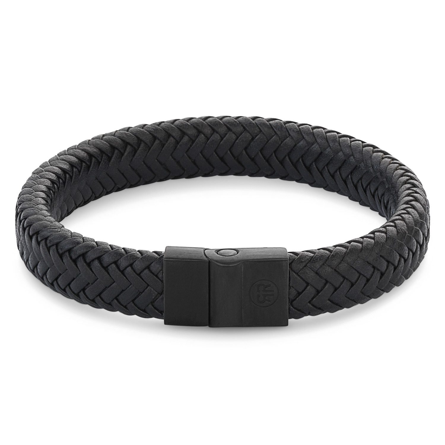 Edelstahlarmband HerrenLeder Schwarz Full Metal Herringbone Black