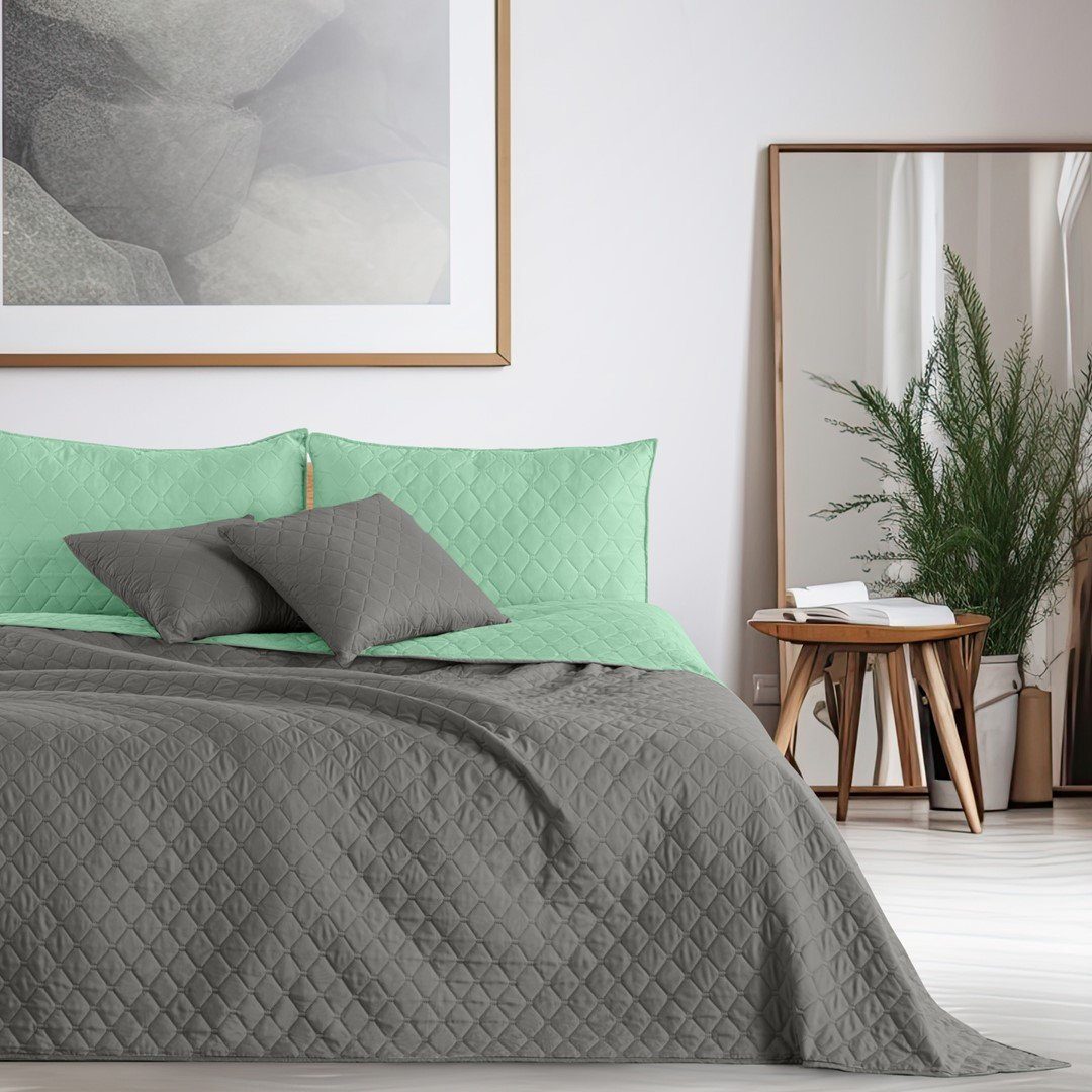 DecoKing Tagesdecke Bettüberwurf mit Uni Wendedesign leichte Allzweckdecke Wohndecke, Wendedesign, Zweifarbig, Steppung – Bild 3 von 4