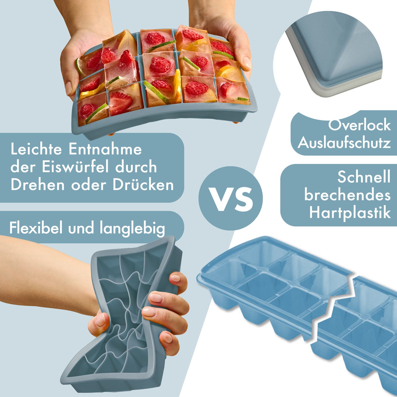 Blumtal Eiswürfelform Eiswürfelformen Silikon mit Deckel - BPA-freie Silikon Eiswürfelform, (3-tlg)
