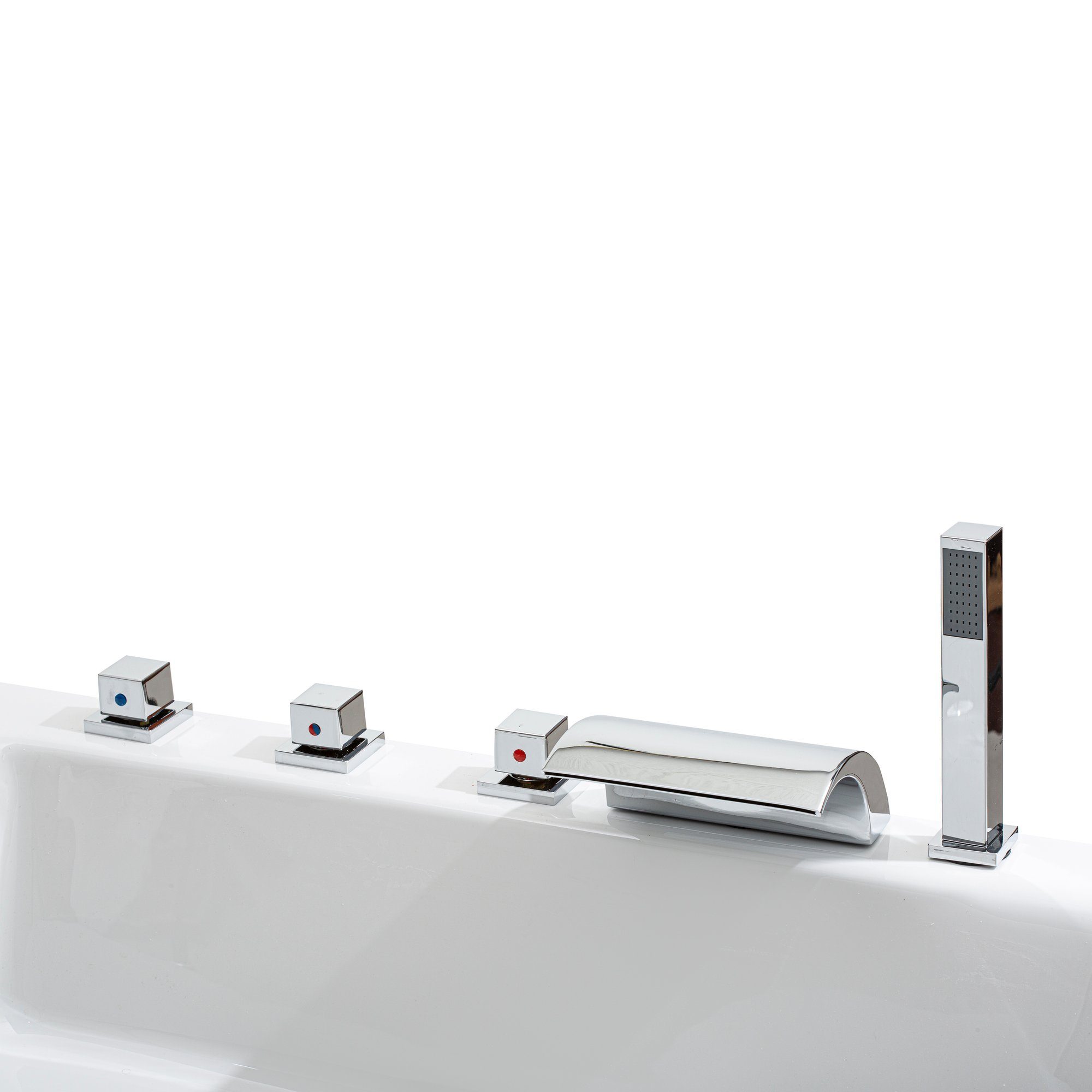 Basera® Whirlpool-Badewanne CLASSIC Indoor Eck-Whirlpool Badewanne Korfu 155 x 155 cm, (Komplett-Set), mit 25 Massagedüsen, Wasserfall, LED, Touchpanel, Bluetooth und Radio