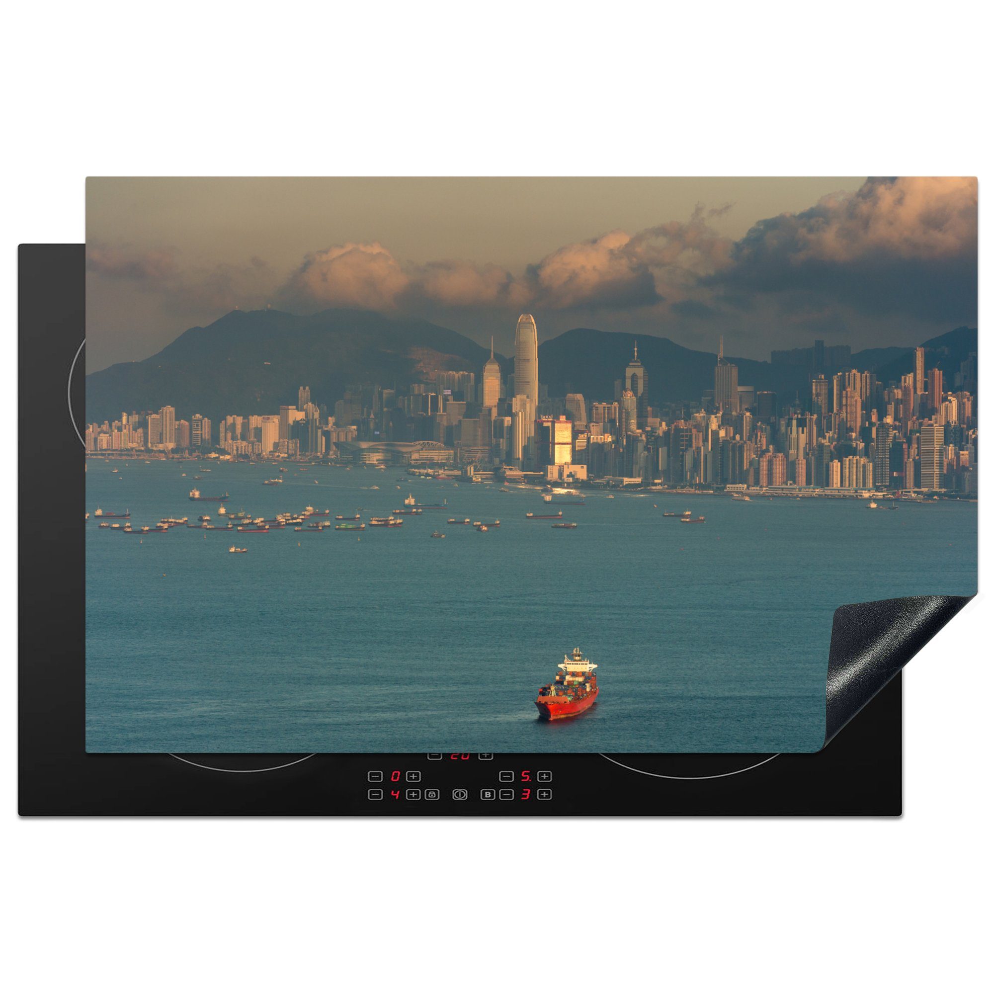 MuchoWow Herdblende-/Abdeckplatte Hongkong - Insel - Wasser, Vinyl, (1 tlg), 81x52 cm, Induktionskochfeld Schutz für die küche, Ceranfeldabdeckung