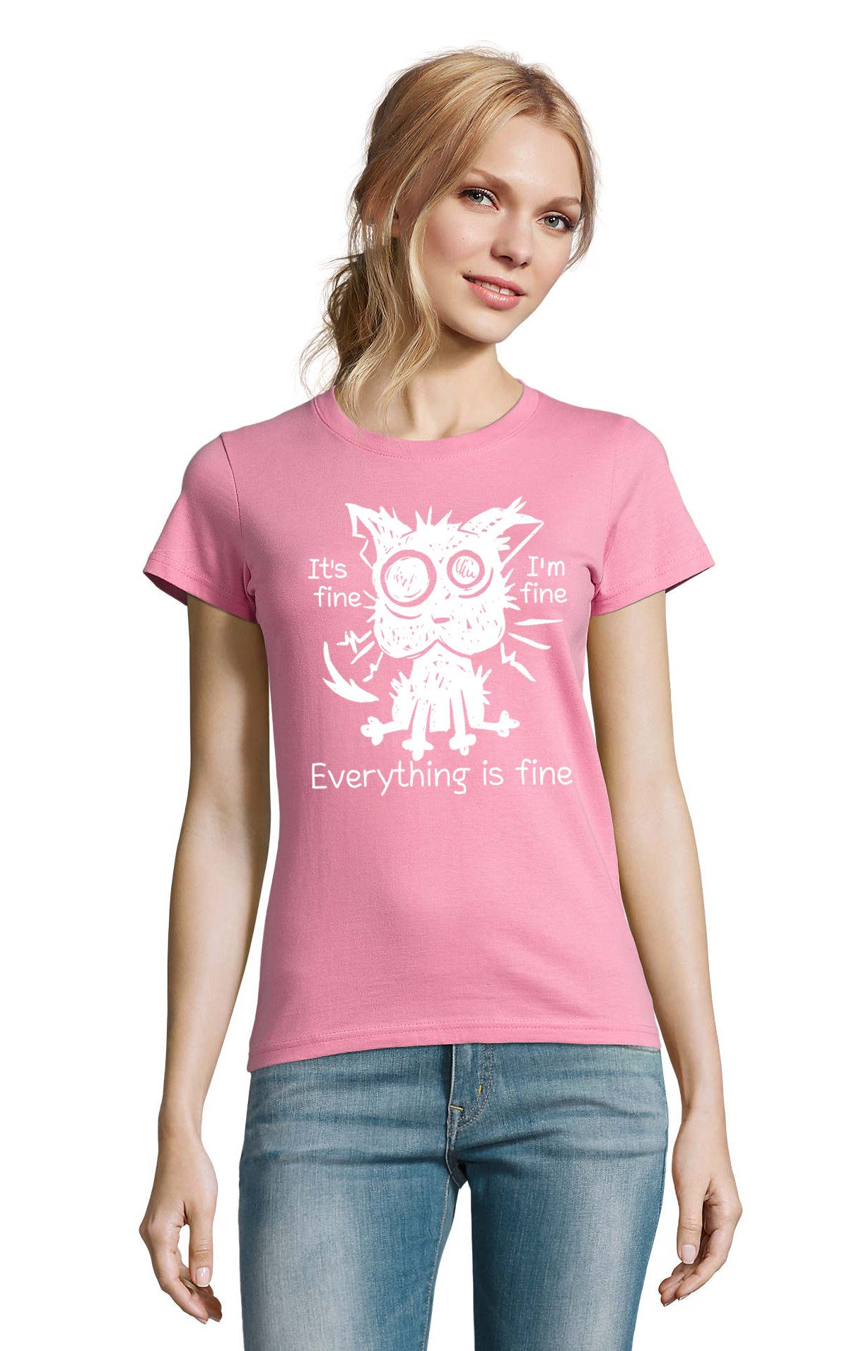 T-Shirt Stressed Cat Gestresste Katze Fun Lustig Print Damen Shirt
