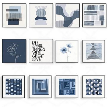 TPFLiving Kunstdruck (OHNE RAHMEN) Poster - Leinwand - Wandbild, Minimalistische Formen und Strukturen - (Leinwand Wohnzimmer, Leinwand Bilder, Kunstdruck), Farben: blau, weiß, grau - Größe: 15x15cm
