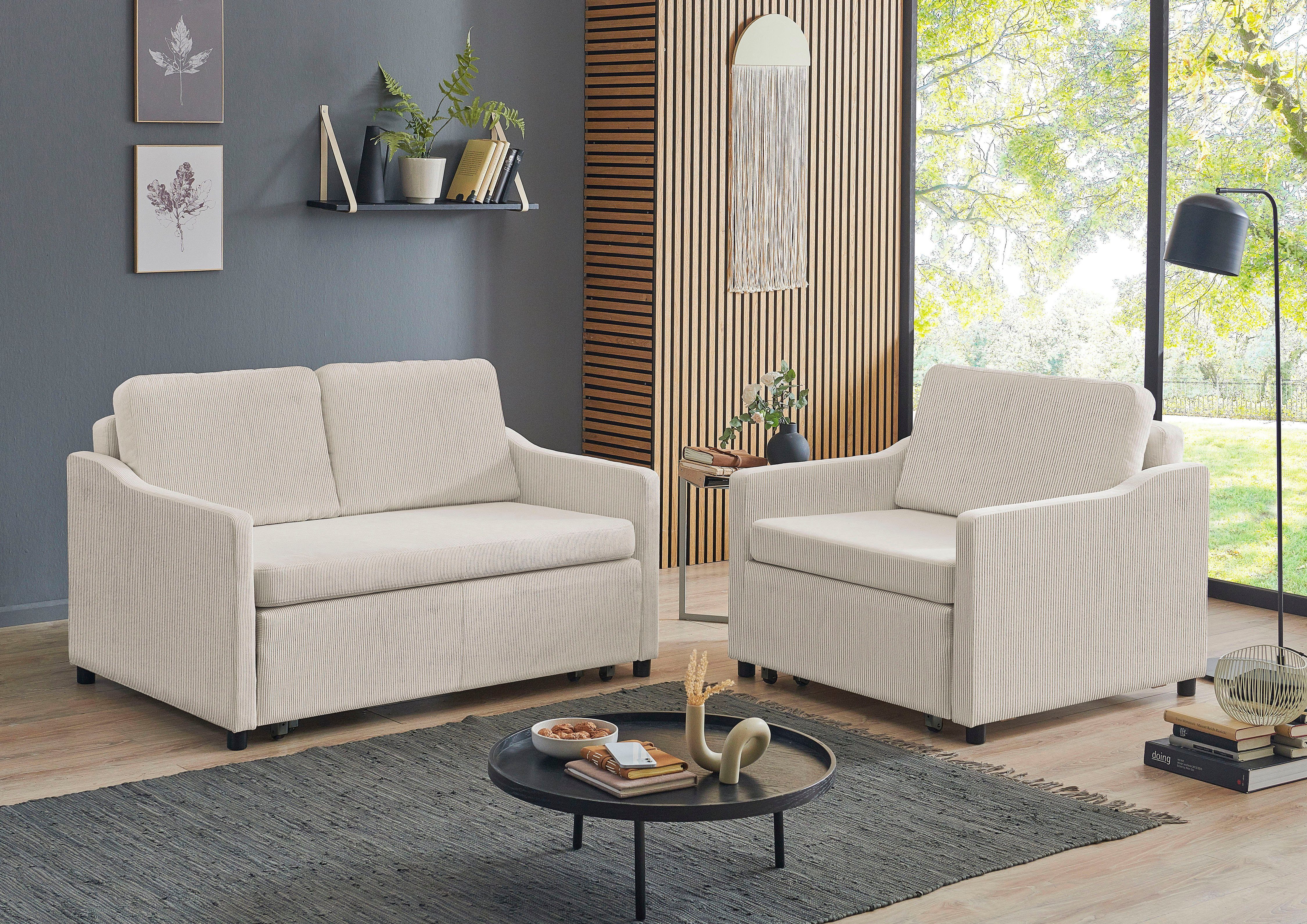 ATLANTIC home collection Schlafsofa Anella, mit Cord-Bezug, mit Schlaffunktion, frei im Raum stellbar