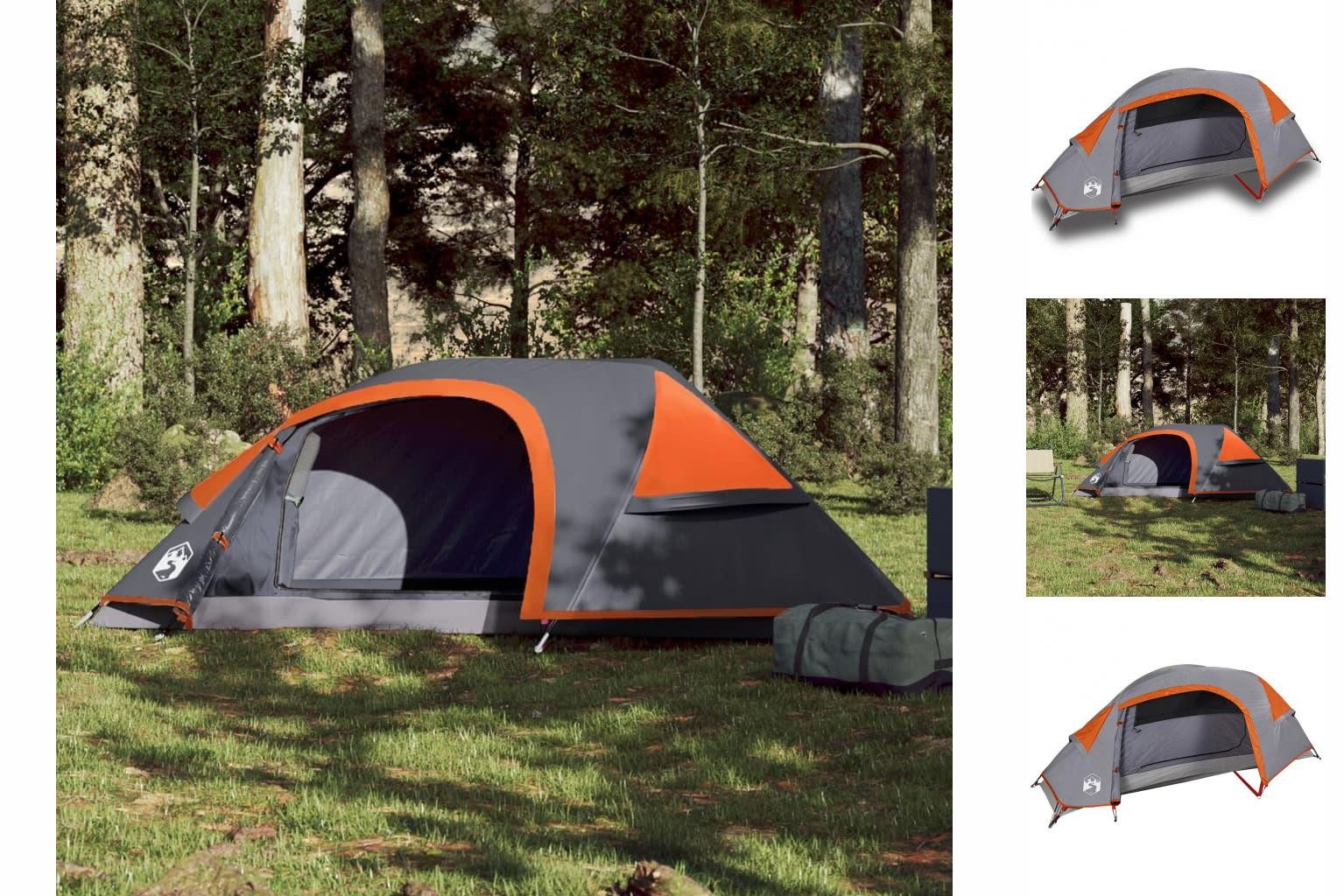 vidaXL Vorzelt Kuppel-Campingzelt 1 Person Grau und Orange Wasserdicht