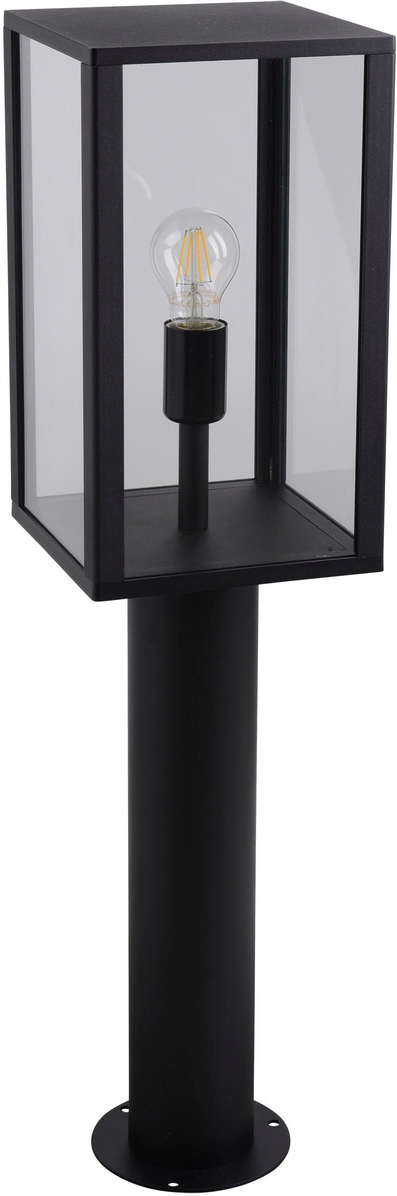 1x 60W, E27 AILA, Aluminium, Außen-Stehlampe Sockelleuchte, schwarz eckig, Glas, exkl. ohne Leuchtmittel, näve