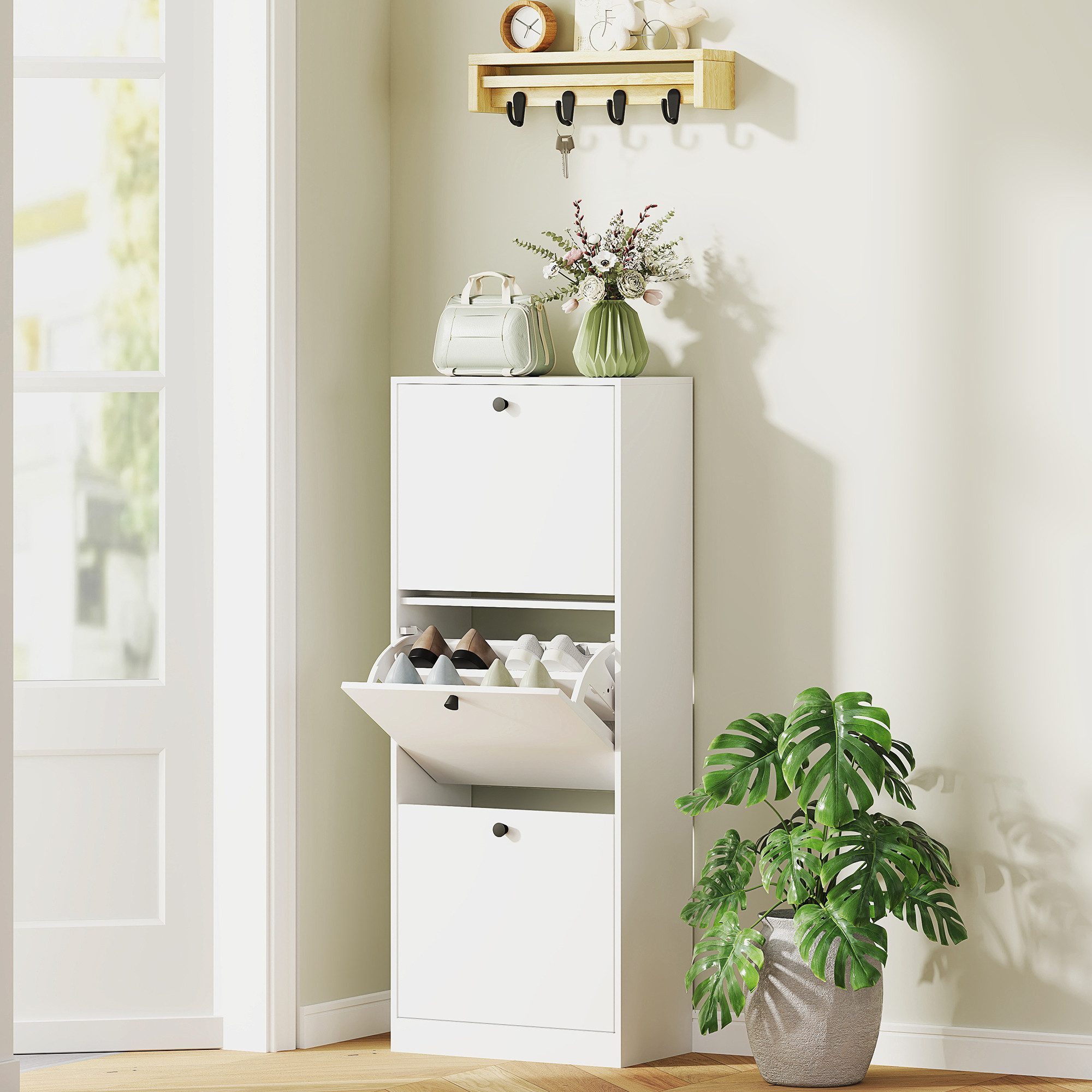 HOMCOM Schuhschrank Schuhregal mit Verstellbar Trennwand, 3 Klappen (Schuhk günstig online kaufen