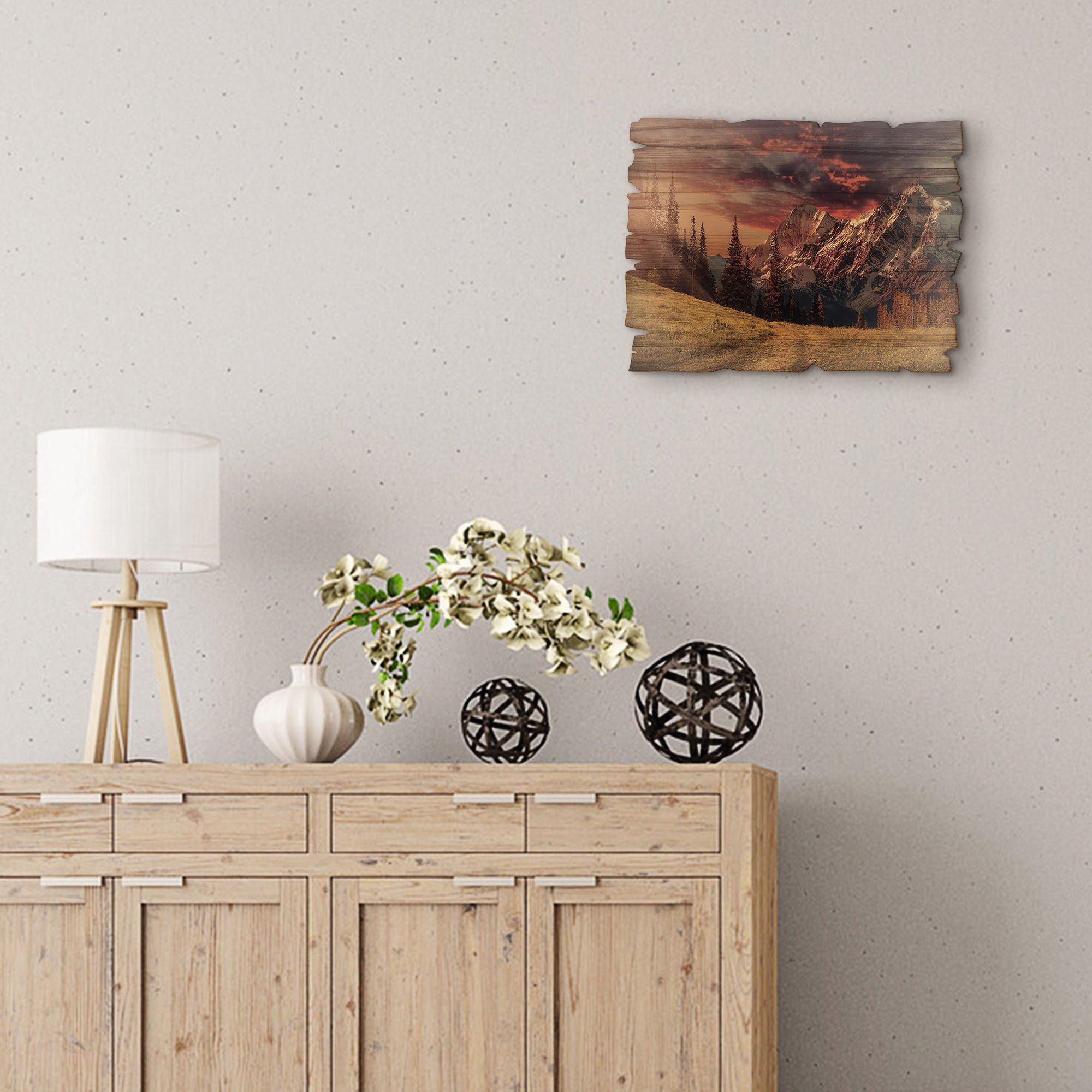 Artland Holzbild Alpines Hochland, Berge & Alpenbilder (1 St)