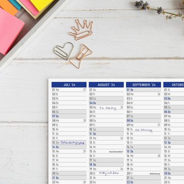 TOBJA Wandkalender Tafelkalender 2024 A4 Blau - Kalender 2024 mit Ferien & Feiertagen, Wandkalender, Jahresplaner, Urlaubsplaner A4, Kalender 2024