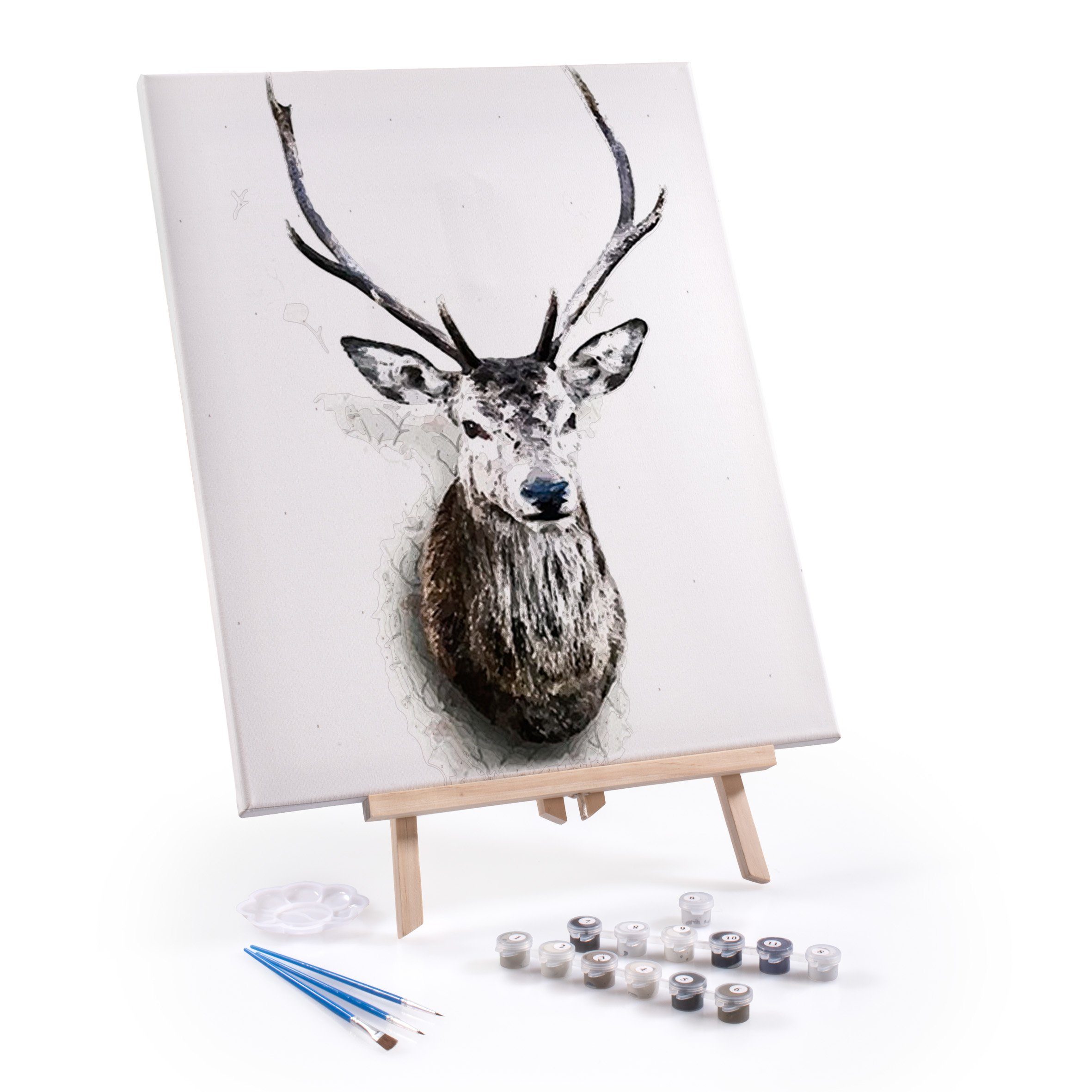 digitCUBE Malen nach Zahlen Ausmalbild 40x50cm Malset (Paint by Numbers), auf Rahmen mit Staffelei