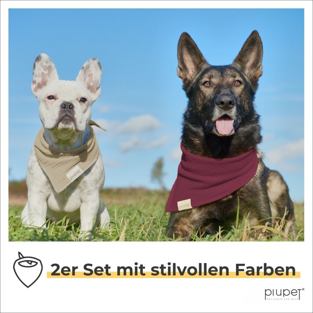 Piupet Tier-Halstuch Hundehalstuch I 2er Set Hundehalstücher I Hundezubehör I 58x40x40cm, zum Binden