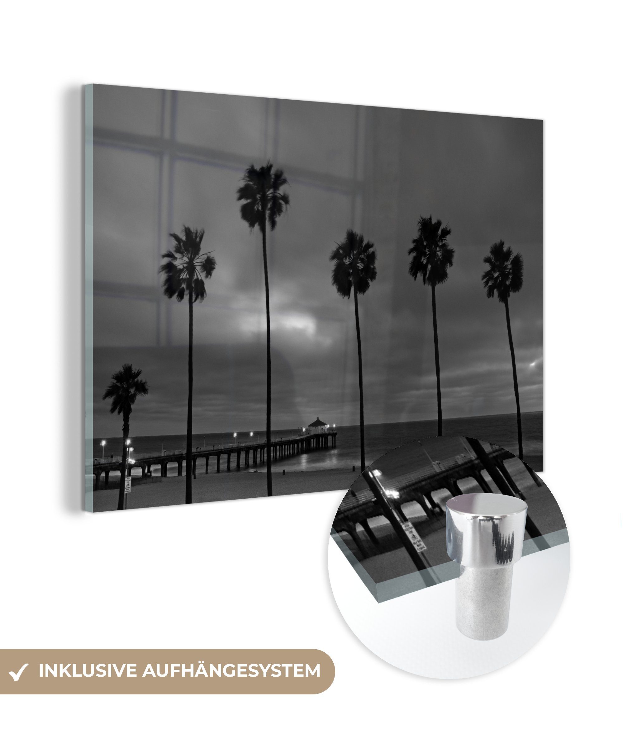 MuchoWow Acrylglasbild Los Angeles - Manhattan Beach - Schwarz - Weiß, (1 St), Acrylglasbilder Wohnzimmer & Schlafzimmer