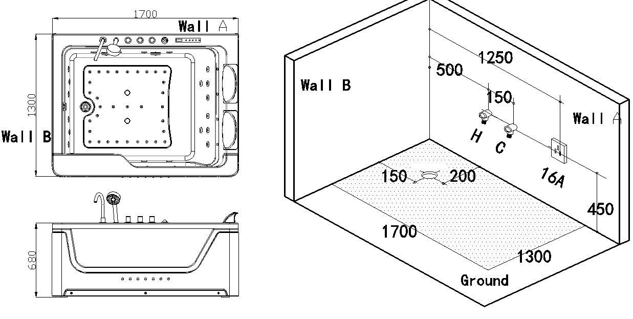 Duwilux Whirlpool-Badewanne Edler Whirlpool Alabama 170x130 Badewanne inkl. Extras, (1-tlg)