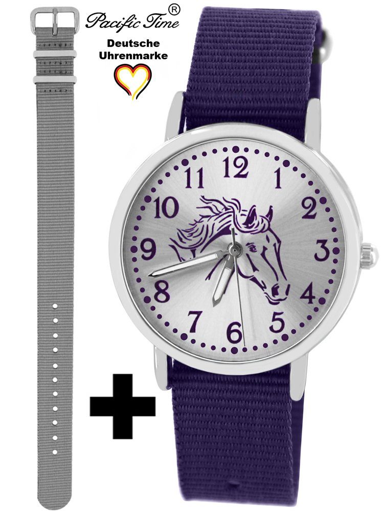 Quarzuhr Set Kinder Armbanduhr Pferd violett Wechselarmband