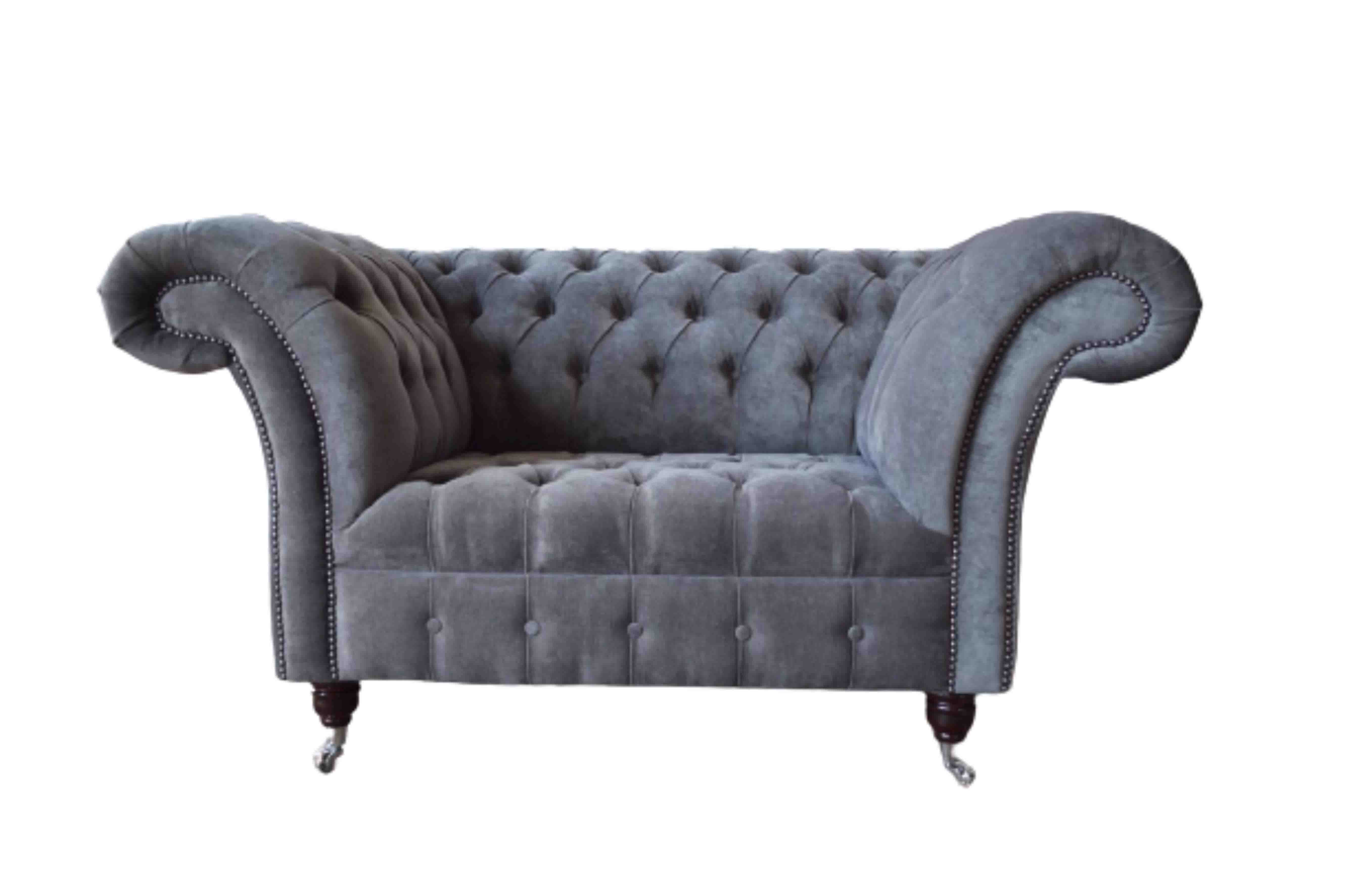 Chesterfield-Sofa Chesterfield 1-Sitzer in Grau mit Edelstahlfüßen und Polsterdesign