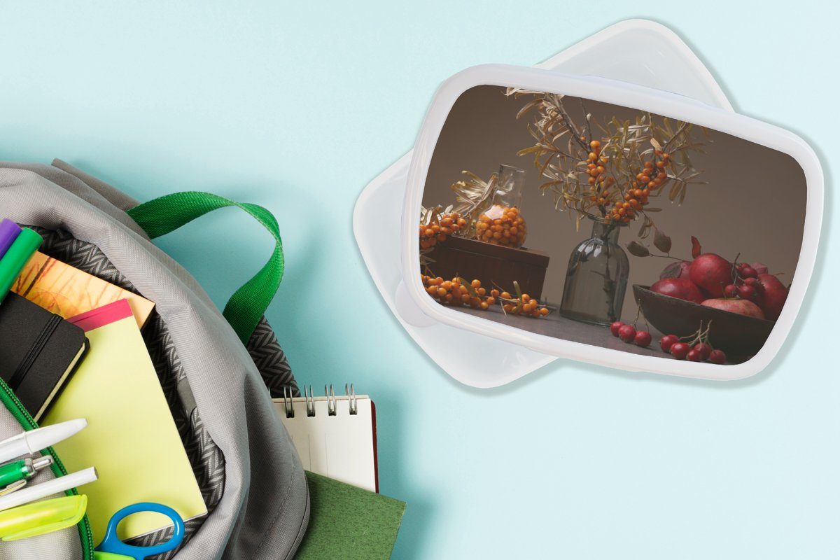 Mädchen Vase und Obst Lunchbox - für Kinder Kunststoff, (2-tlg), MuchoWow Jungs Brotdose, Brotbox Stilleben, und - weiß für Erwachsene,
