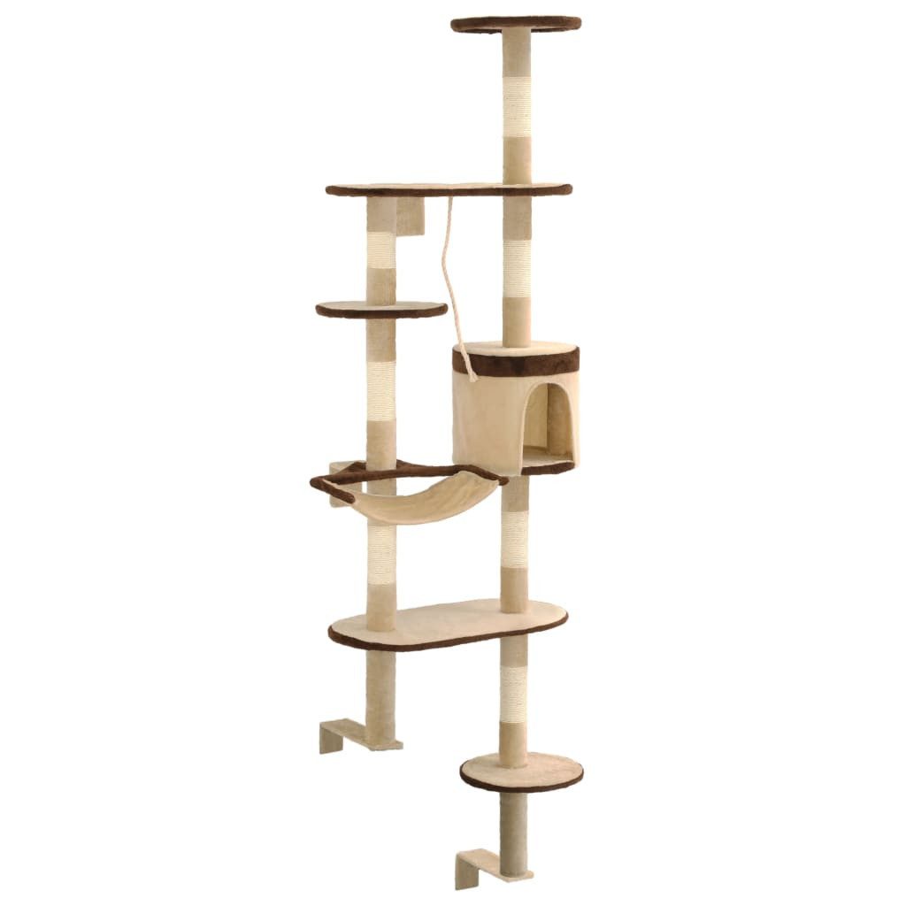 vidaXL Kratzbaum, Wandkratzbaum mit Sisal-Kratzsäulen 194 cm Beige/Braun