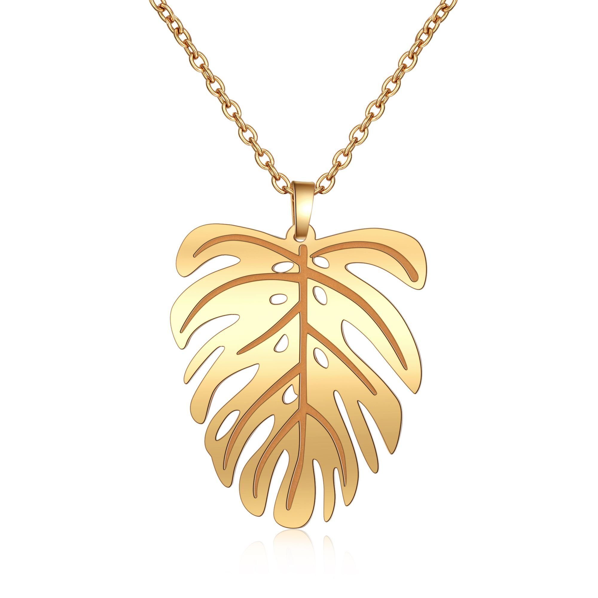 AILORIA Edelstahlkette JUNGLE Halskette (1-tlg., inkl. Schmucksäckchen), aus Edelstahl mit Blatt-Anhänger