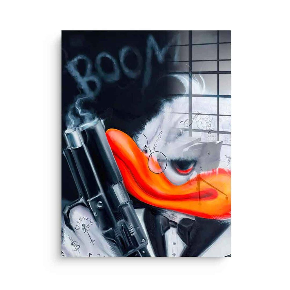 DOTCOMCANVAS® Acrylglasbild Boom - Acrylglas, Acrylglasbild Boom Duck Gangster schwarz weiß hochkant Pop Art