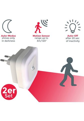 B.K.Licht Steckdosenleuchte BK_GD1133 LED naktinė lempa 2vnt. rinkinys Flurlicht su judesio jutiklis Weiß LED fest integriert Warmweiß Steckdosenlicht 3 meter Reichweite