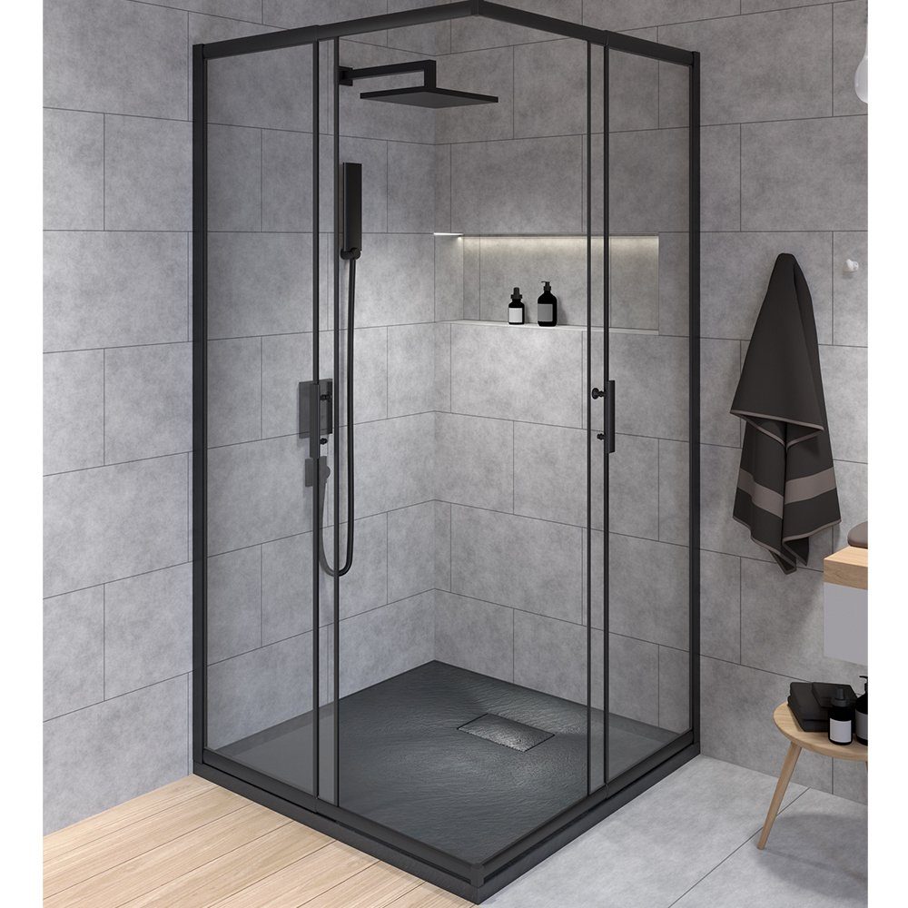 KOLMAN Komplettdusche VIDAR Schwarz & Duschkabine Quadratisch HELA Schwarz 80x80 190 cm, BxT: 80x80 cm, Transparentes Glas