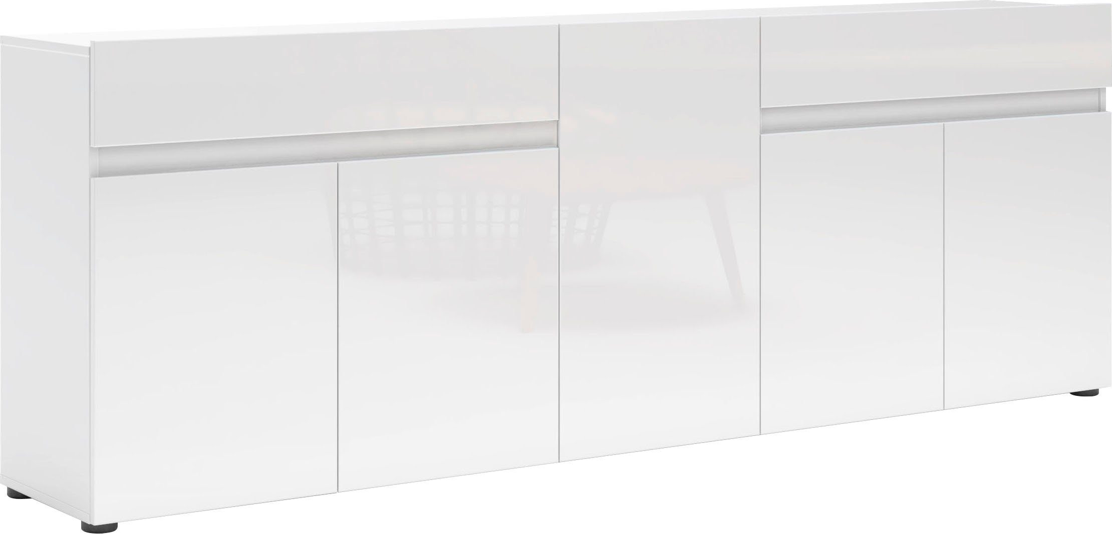 Home affaire Sideboard MISTER, Kommode, Schrank, Anrichte, Breite 225 cm, Made in Italy, 5 Türen, 2 Schubladen, Hochglanz lackiert, 225/80 cm