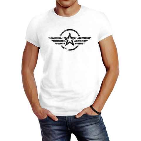 Neverless Print-Shirt Neverless® Herren T-Shirt Airforce Aufdruck Emblem Fashion Streetstyle mit Print