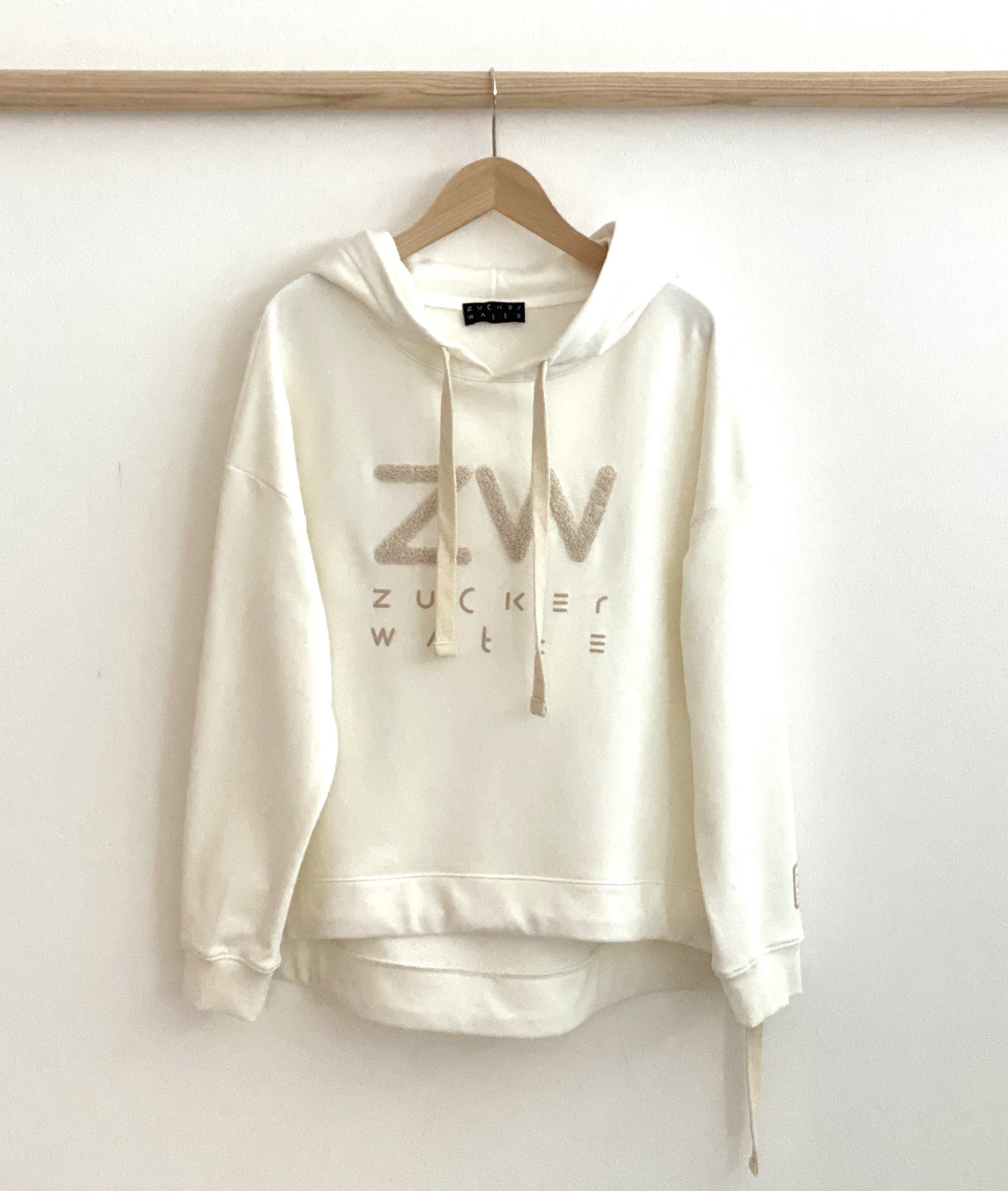 Kapuzensweatshirt und Zuckerwatte Flockstickerei mit mit ecru Baumwolle Logoprint,