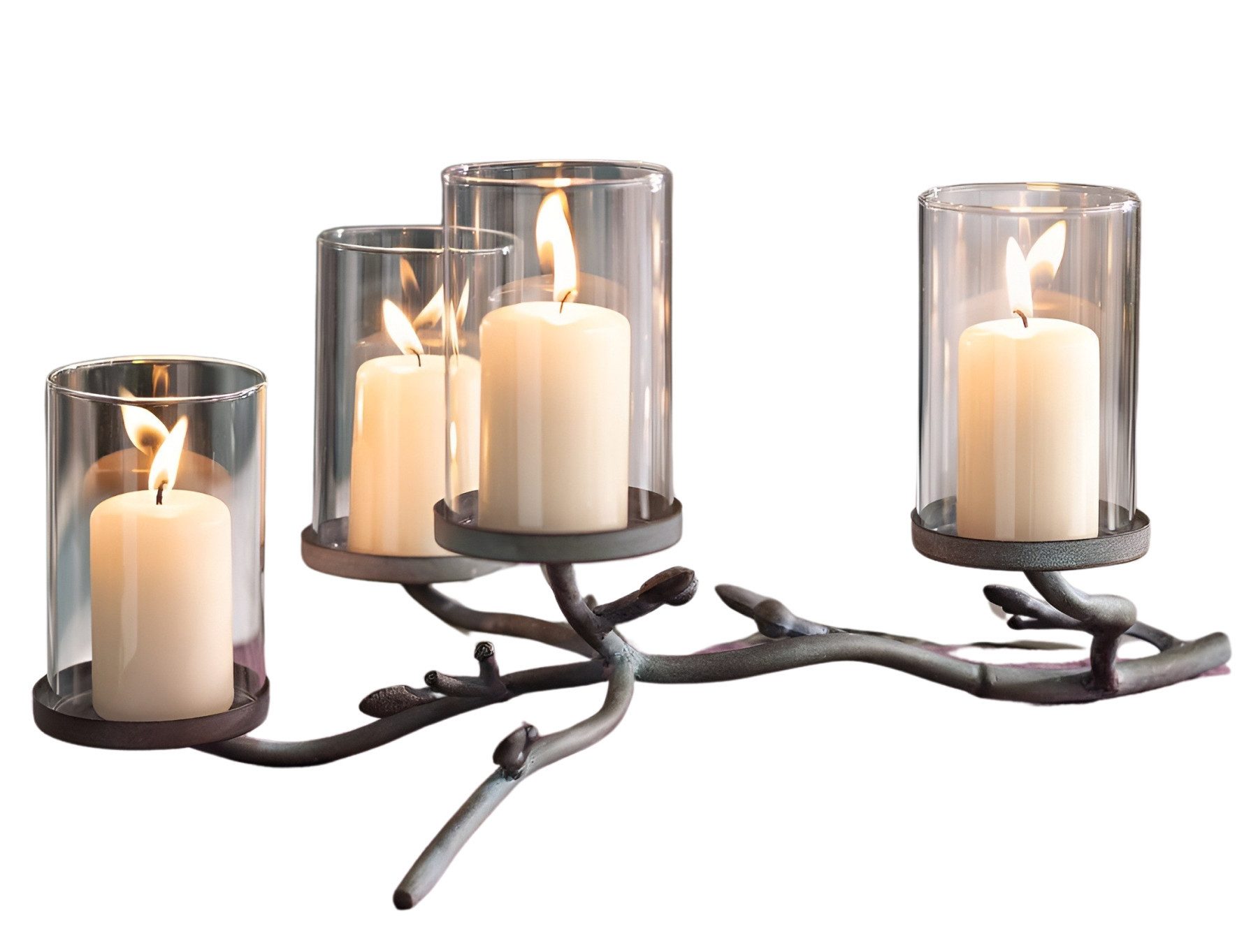 Tischkerzenhalter "Zweig" aus Metall, 4 Windlichtgläser, Kerzenhalter, Kerzenständer