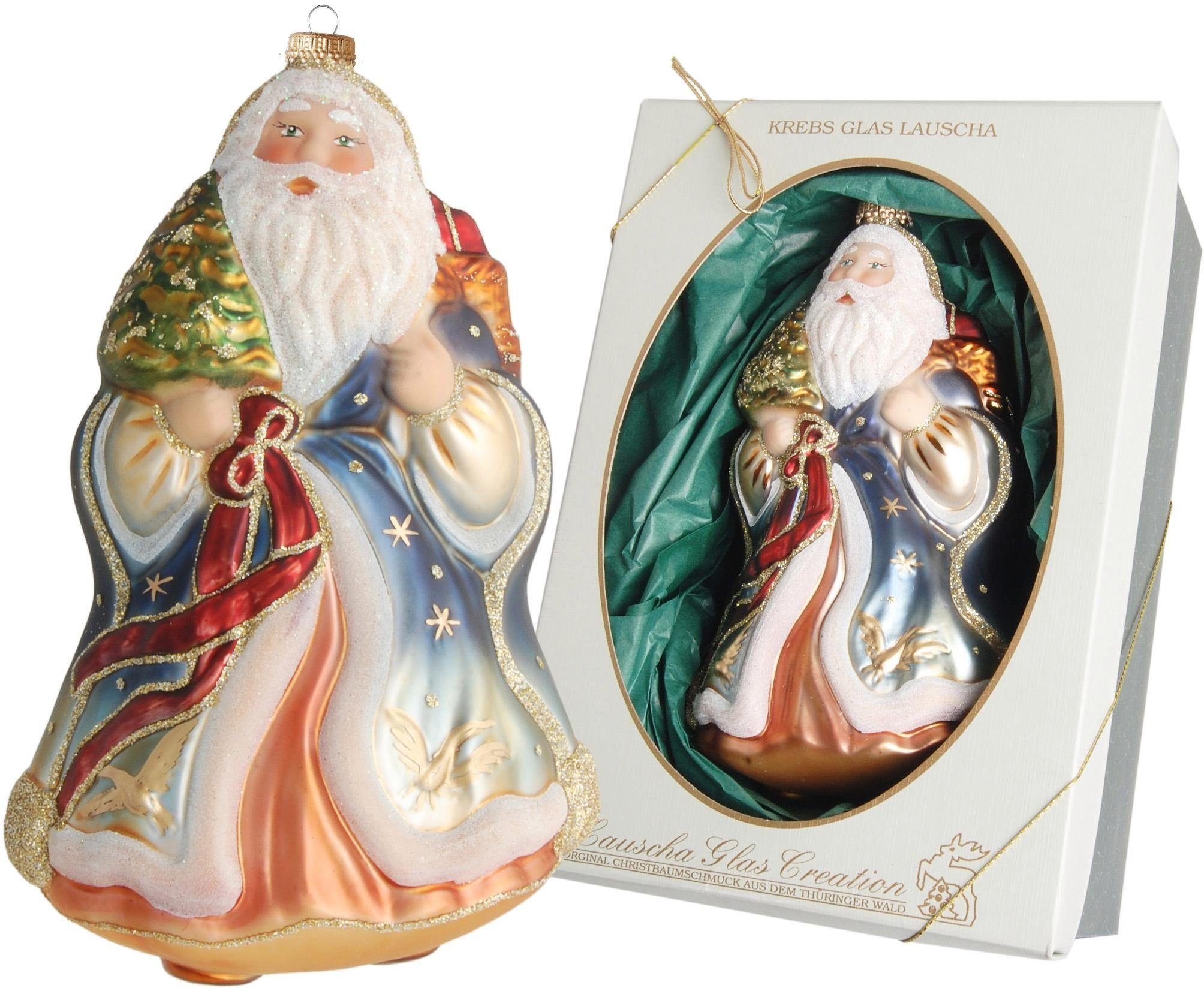 Krebs Glas Lauscha Christbaumschmuck Weihnachtsmann mit Baum