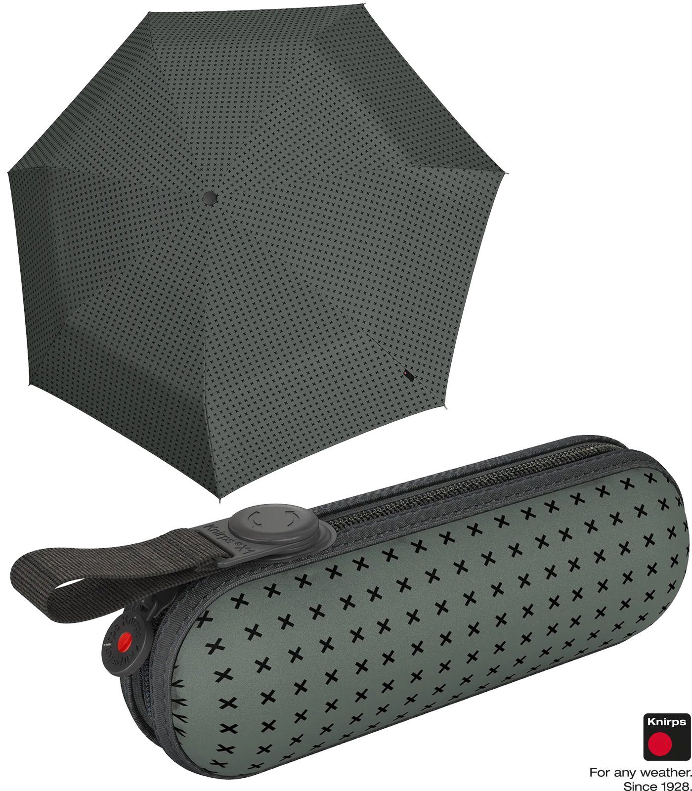 Knirps® Taschenregenschirm X1 Super Mini mit ecorepel-Technologie - 2Cross, der kleine, leichte, kompakte Begleiter grau | 