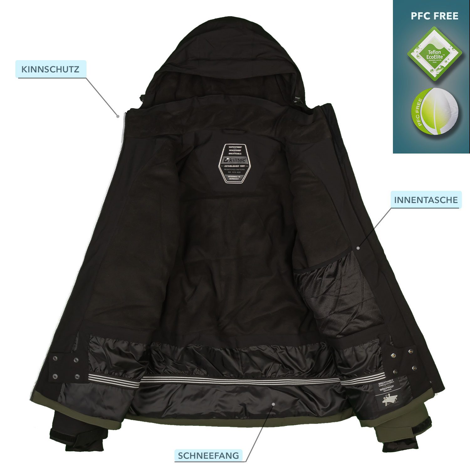 Killtec Skianzug Herren Skijacke + Skihose (orange/schwarz), verschweißte Nähte