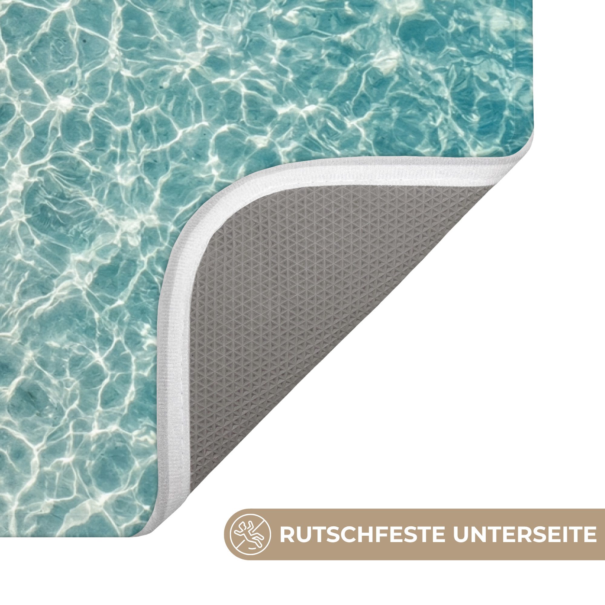 OnlyWow Badematte Küstengebiet - Sand - Blau, Höhe 10 mm, Polyester, Rechteckig, Badezimmerteppich, Badteppich, Rutschfest, Badvorleger, Waschbar