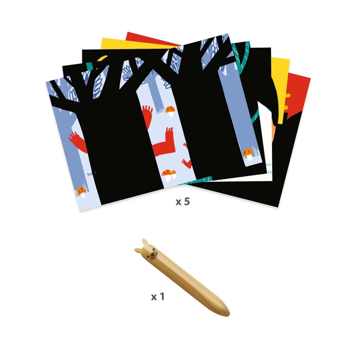 DJECO Kreativset Kratzbilder mit Tiermotiven 5 Kratzbilder für Kinder ab 18 Monaten