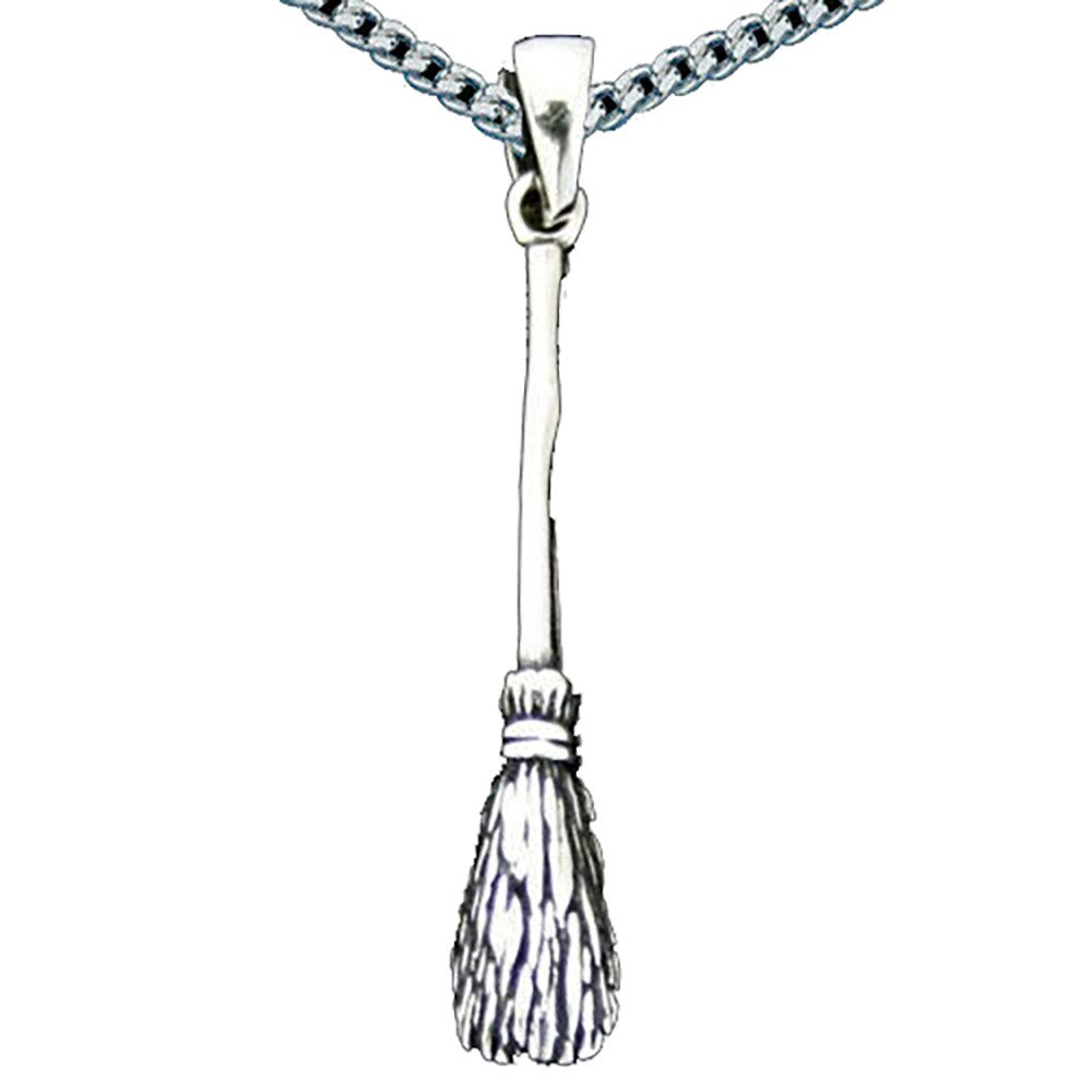 Kettenanhänger Flugbesen Hexenbesen Anhänger Schmuck Silber mit rhod. Silberkette