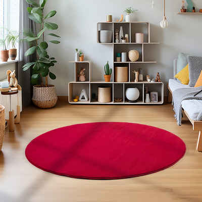 Teppich Unicolor - Einfarbig, Teppium, Rund, Höhe: 7 mm, Moderner Flauschiger Kurzflor Teppich Anti-Rutsch Rückseite Waschbar