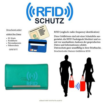 DrachenLeder Geldbörse DrachenLeder RFID Blocker Portemonnaie (Portemonnaie, Portemonnaie), Damen Portemonnaie Echtleder Größe ca. 15cm, türkis, seeblau