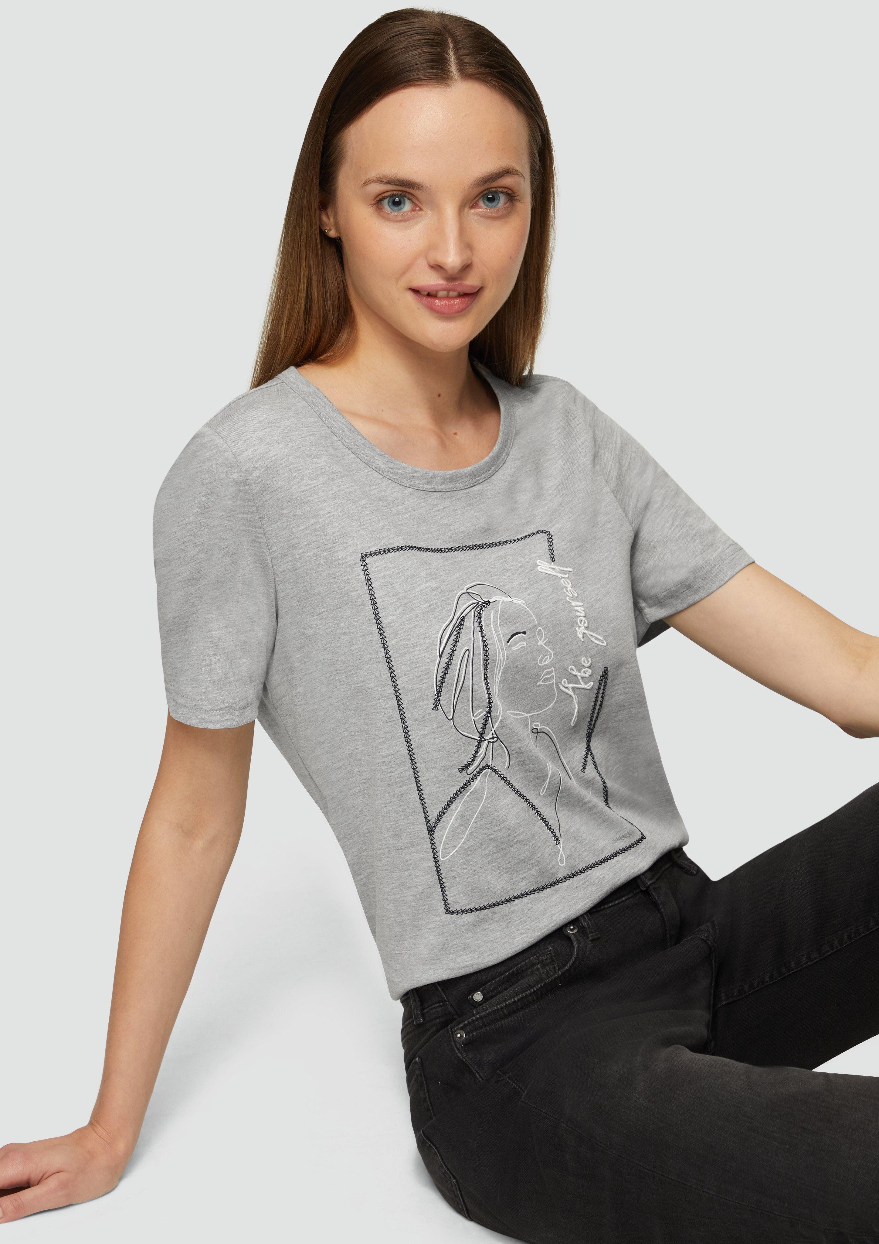 s.Oliver Kurzarmshirt T-Shirt mit Stickerei-Artwork Stickerei günstig online kaufen