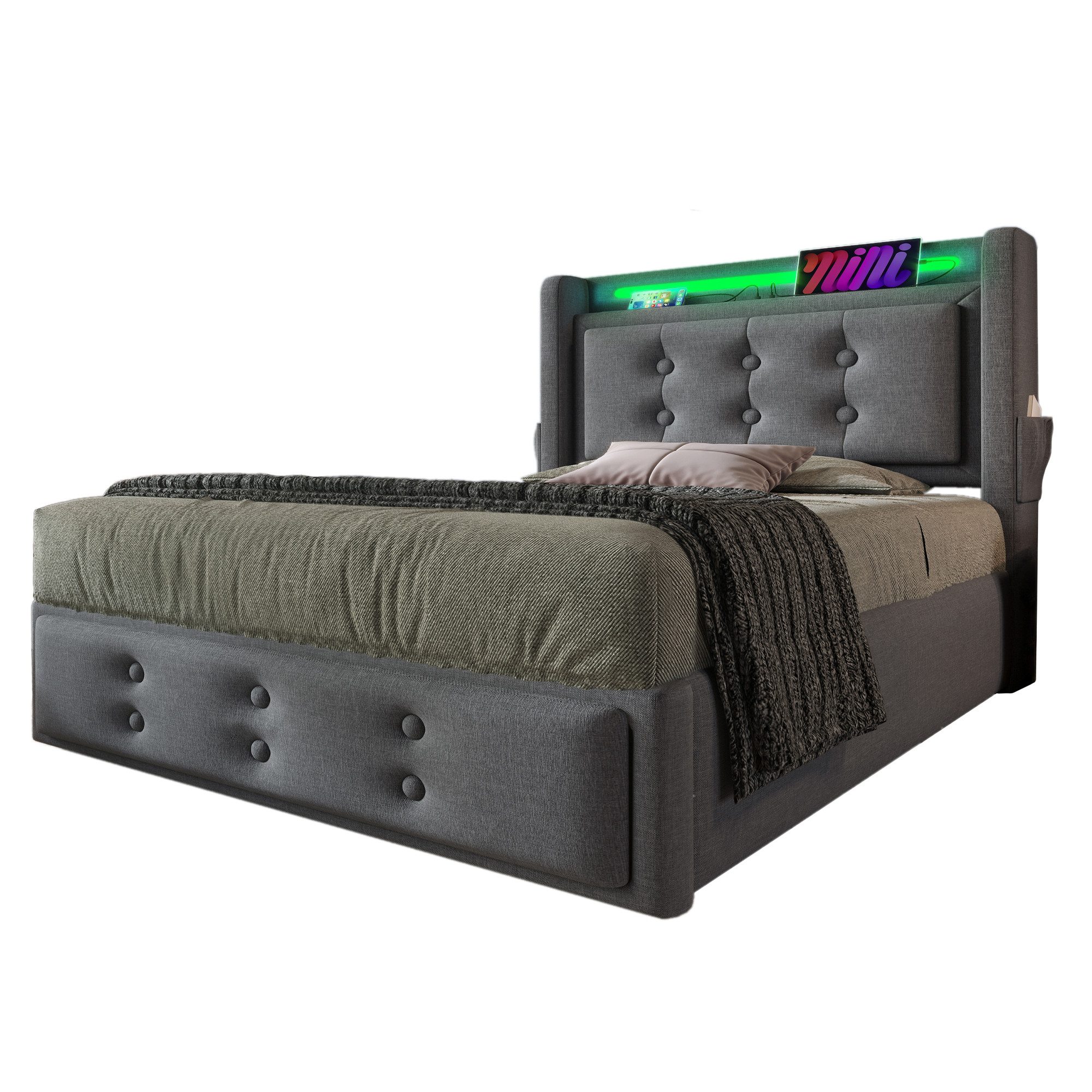 Flieks Polsterbett, LED Einzelbett 90x200cm mit günstig online kaufen