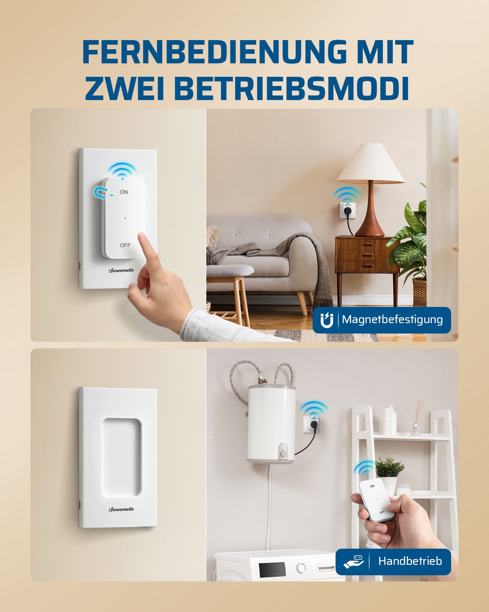 DEWENWILS Funksteckdose mit Fernbedienung, max. 3680 W, 1-St., Funk-Wandschalter, Lichtschalter für Feiertagsdeko, 30m Reichweite