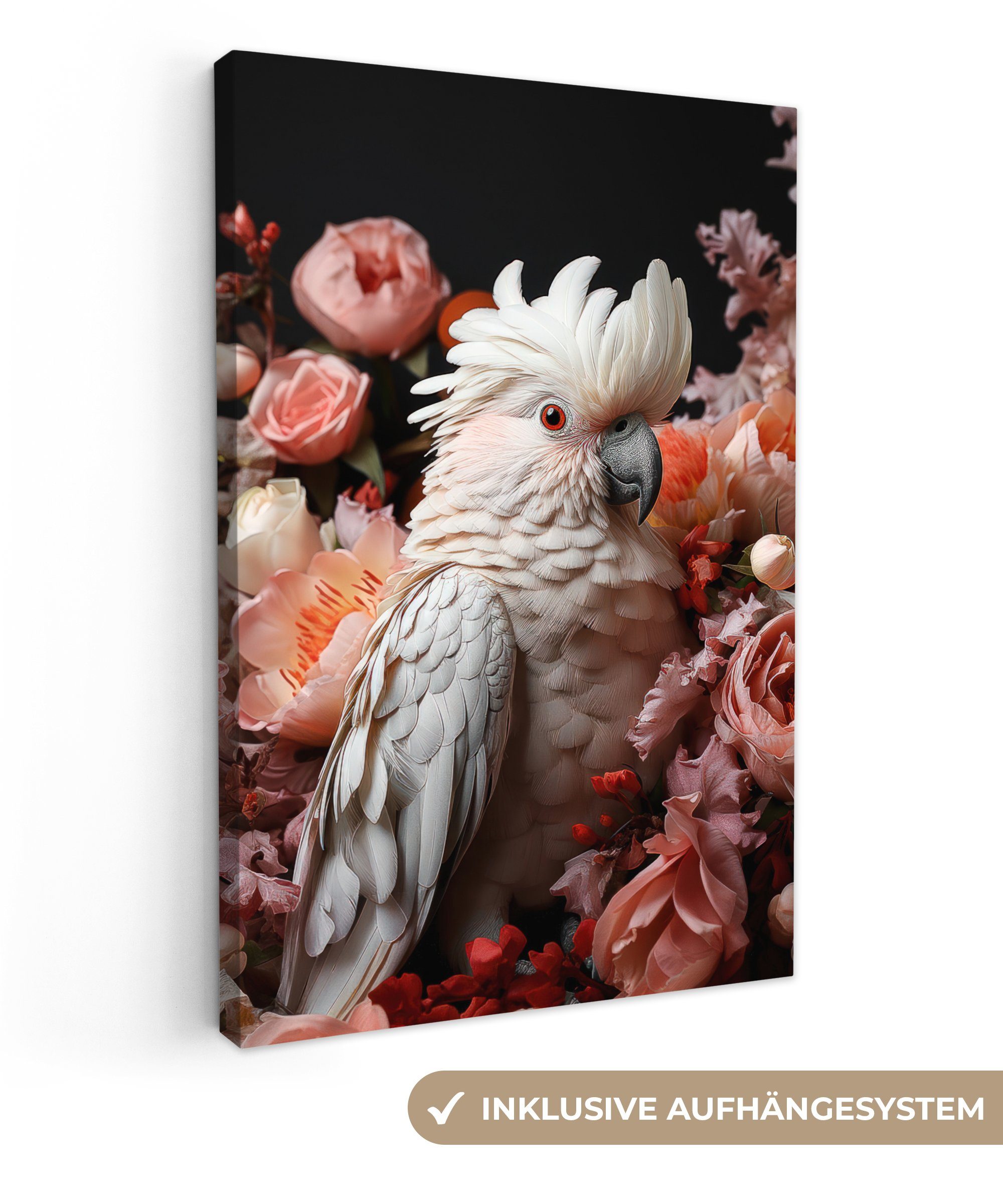 OneMillionCanvasses® Leinwandbild Kakadu - Tier - Natur - Botanisch - Blume günstig online kaufen