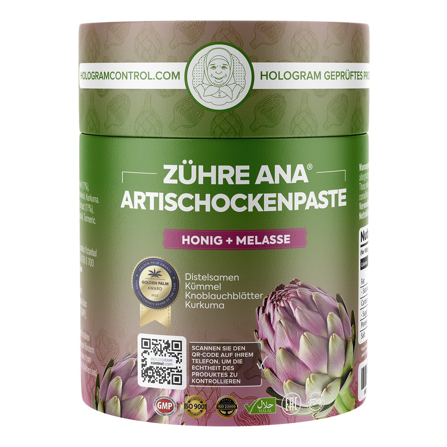 Zühre Ana® Artischockenpaste - Zusatz von Honig und Melasse Natürliche Paste Paste, 240 g